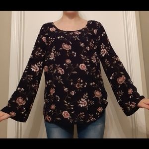 Faded Glory Floral Blouse with Cross Back Detail
